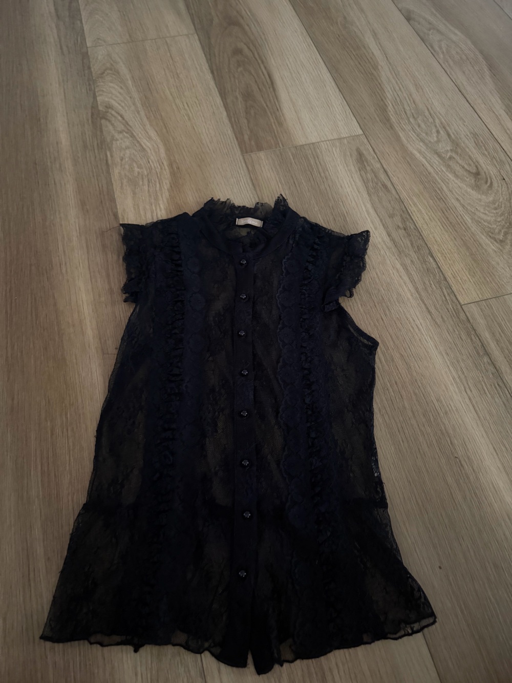 Vintage Forever 21 Sheer Black Lace Button-Front Sleeveless Blouse